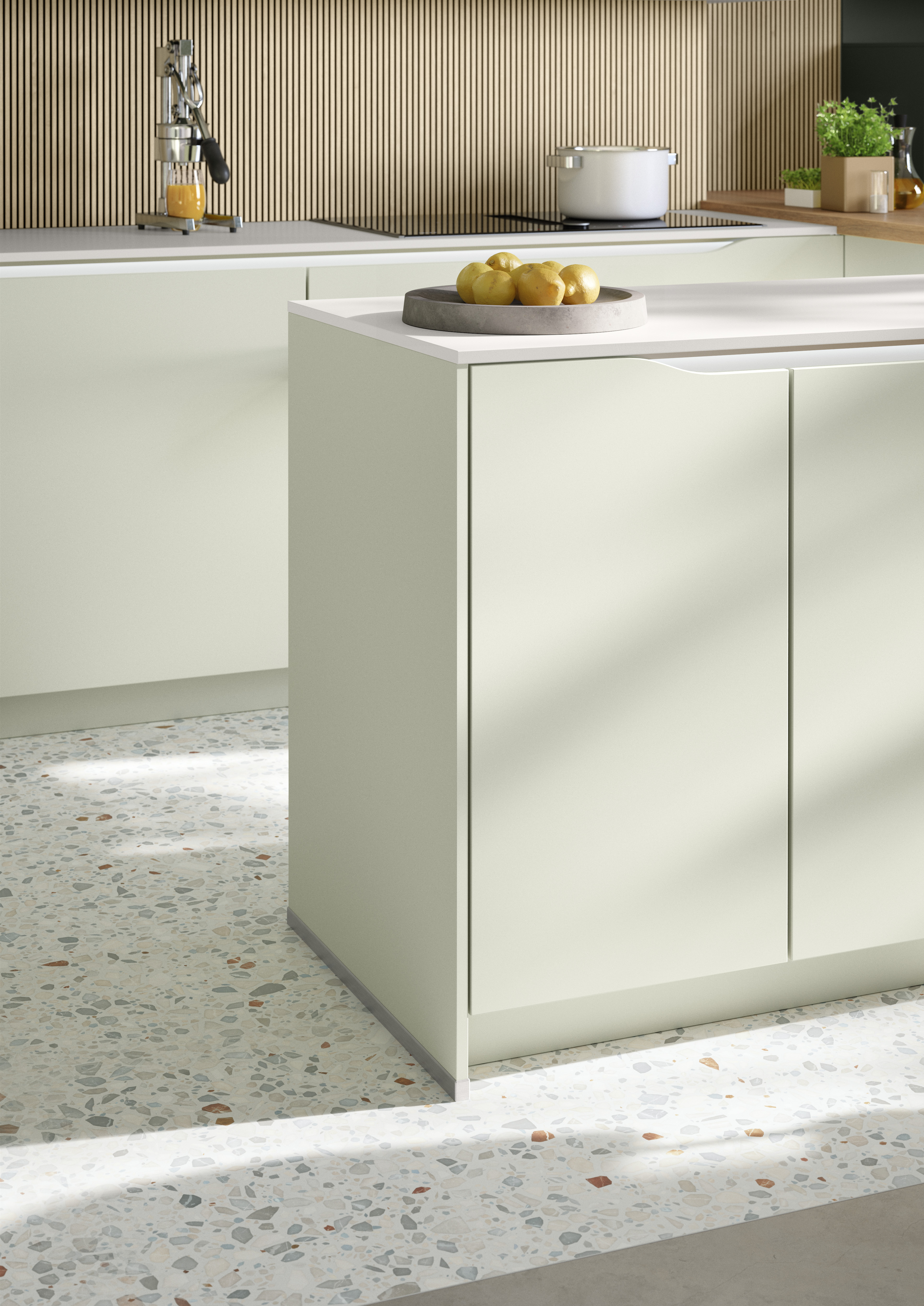 NOBILIA Jadegrün mit Neff Geräten, Fokus auf Kücheninsel